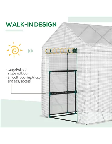 Outsunny Walk In Greenhouse with 2 Tier Shelf, Portable Gardening Plant Grow House Tomato Greenhouse with Roll up Zip Panel Door