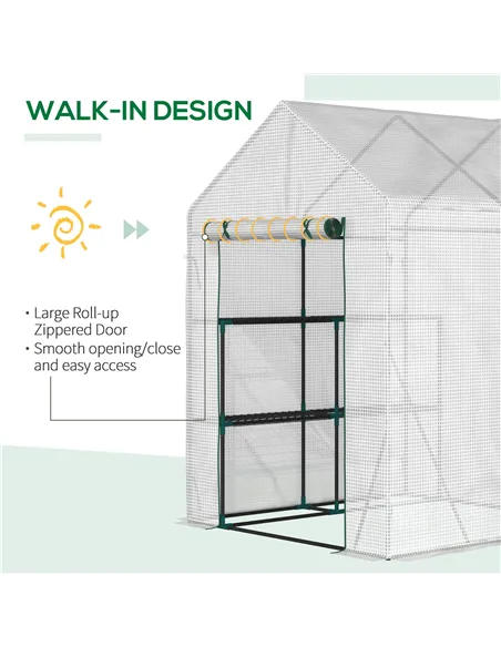 Outsunny Walk In Greenhouse with 2 Tier Shelf, Portable Gardening Plant Grow House Tomato Greenhouse with Roll up Zip Panel Door
