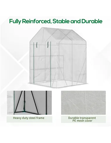 Outsunny Walk In Greenhouse with 2 Tier Shelf, Portable Gardening Plant Grow House Tomato Greenhouse with Roll up Zip Panel Door