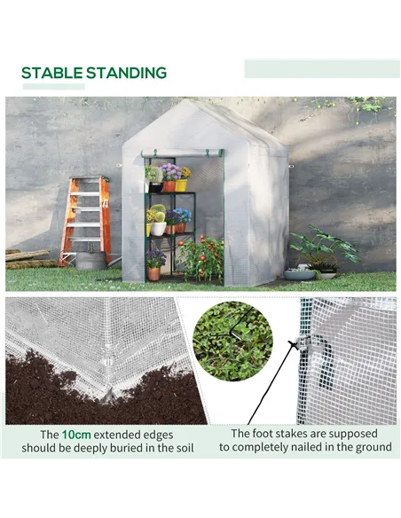 Outsunny Walk In Greenhouse with 2 Tier Shelf, Portable Gardening Plant Grow House Tomato Greenhouse with Roll up Zip Panel Door