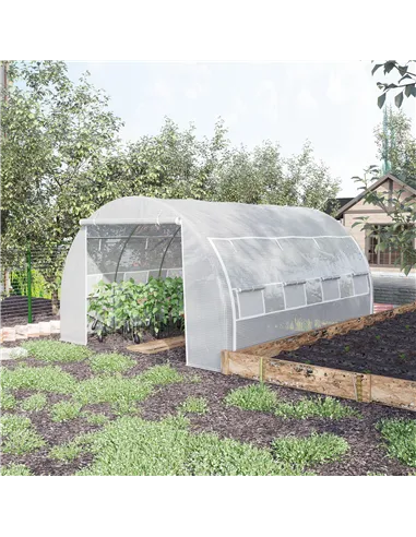 Outsunny 4 x 3 x 2 m Polytunnel Greenhouse with Roll-up Side Walls, Walk-in Grow House Tent with Steel Frame, Reinforced Cover, 