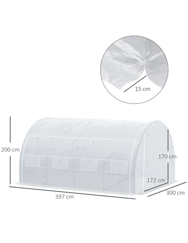 Outsunny 4 x 3 x 2 m Polytunnel Greenhouse with Roll-up Side Walls, Walk-in Grow House Tent with Steel Frame, Reinforced Cover, 