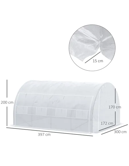 Outsunny 4 x 3 x 2 m Polytunnel Greenhouse with Roll-up Side Walls, Walk-in Grow House Tent with Steel Frame, Reinforced Cover, 