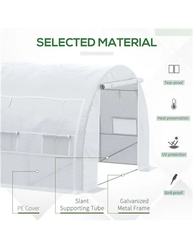 Outsunny 4 x 3 x 2 m Polytunnel Greenhouse with Roll-up Side Walls, Walk-in Grow House Tent with Steel Frame, Reinforced Cover, 