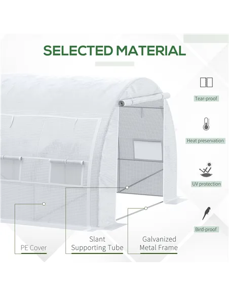 Outsunny 4 x 3 x 2 m Polytunnel Greenhouse with Roll-up Side Walls, Walk-in Grow House Tent with Steel Frame, Reinforced Cover, 