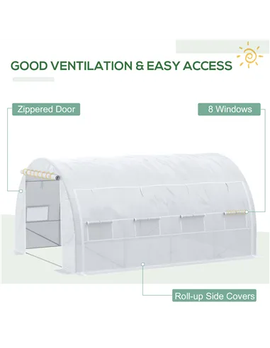 Outsunny 4 x 3 x 2 m Polytunnel Greenhouse with Roll-up Side Walls, Walk-in Grow House Tent with Steel Frame, Reinforced Cover, 
