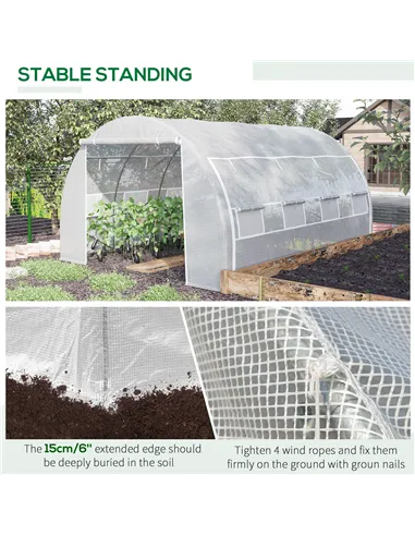 Outsunny 4 x 3 x 2 m Polytunnel Greenhouse with Roll-up Side Walls, Walk-in Grow House Tent with Steel Frame, Reinforced Cover, 
