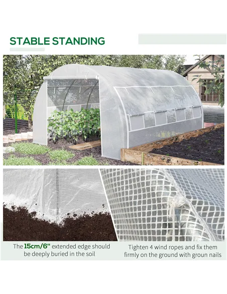 Outsunny 4 x 3 x 2 m Polytunnel Greenhouse with Roll-up Side Walls, Walk-in Grow House Tent with Steel Frame, Reinforced Cover, 