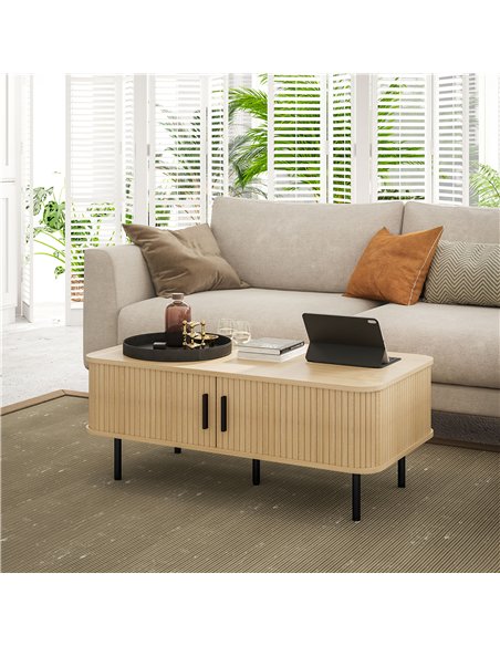 HOMCOM Coffee Table with Storage, Living Room Table with Slatted Tambour Sliding Doors and Foot Pads, Rectangular Coffee Table w
