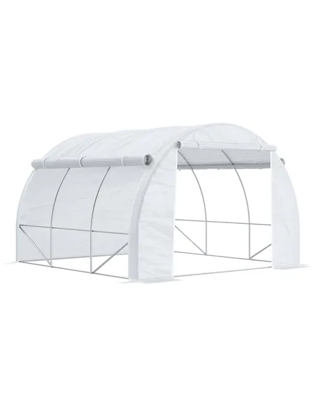 Outsunny 3 x 3 x 2 m Polytunnel Greenhouse with Roll-up Side Walls, Walk-in Grow House Tent with Steel Frame, Reinforced Cover, 