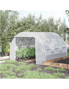 Outsunny 3 x 3 x 2 m Polytunnel Greenhouse with Roll-up Side Walls, Walk-in Grow House Tent with Steel Frame, Reinforced Cover,  2