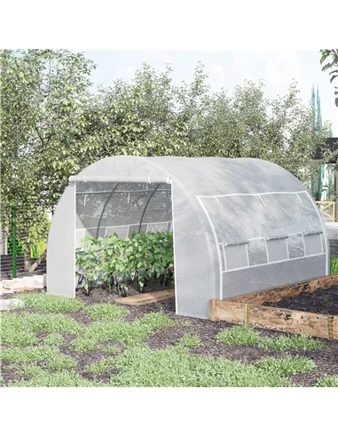 Outsunny 3 x 3 x 2 m Polytunnel Greenhouse with Roll-up Side Walls, Walk-in Grow House Tent with Steel Frame, Reinforced Cover, 