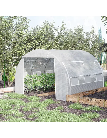 Outsunny 3 x 3 x 2 m Polytunnel Greenhouse with Roll-up Side Walls, Walk-in Grow House Tent with Steel Frame, Reinforced Cover, 