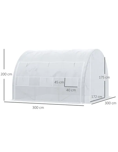 Outsunny 3 x 3 x 2 m Polytunnel Greenhouse with Roll-up Side Walls, Walk-in Grow House Tent with Steel Frame, Reinforced Cover, 