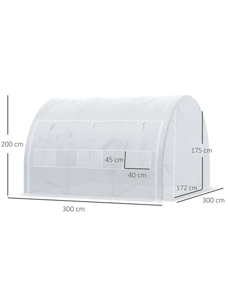 Outsunny 3 x 3 x 2 m Polytunnel Greenhouse with Roll-up Side Walls, Walk-in Grow House Tent with Steel Frame, Reinforced Cover, 