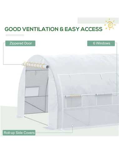 Outsunny 3 x 3 x 2 m Polytunnel Greenhouse with Roll-up Side Walls, Walk-in Grow House Tent with Steel Frame, Reinforced Cover, 