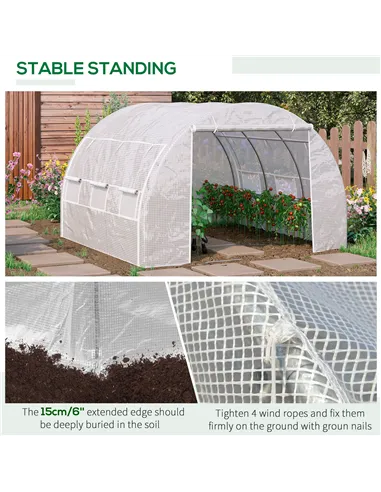Outsunny 3 x 3 x 2 m Polytunnel Greenhouse with Roll-up Side Walls, Walk-in Grow House Tent with Steel Frame, Reinforced Cover, 