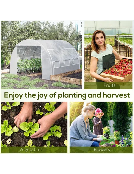 Outsunny 3 x 3 x 2 m Polytunnel Greenhouse with Roll-up Side Walls, Walk-in Grow House Tent with Steel Frame, Reinforced Cover, 