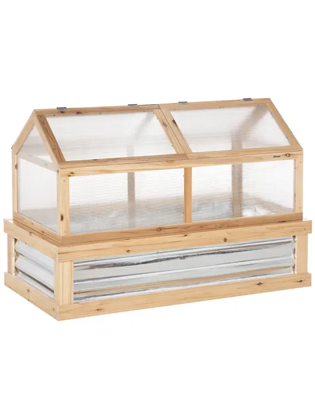 Outsunny Raised Garden Bed with Greenhouse Top, Garden Wooden Cold Frame Greenhouse Flower Planter Protection with 2 Independent