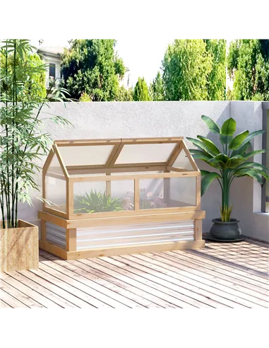 Outsunny Raised Garden Bed with Greenhouse Top, Garden Wooden Cold Frame Greenhouse Flower Planter Protection with 2 Independent