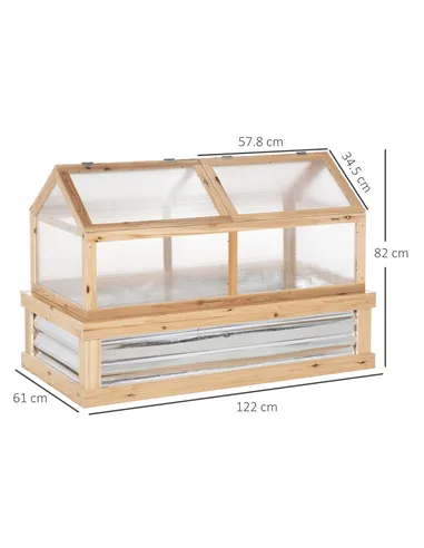 Outsunny Raised Garden Bed with Greenhouse Top, Garden Wooden Cold Frame Greenhouse Flower Planter Protection with 2 Independent
