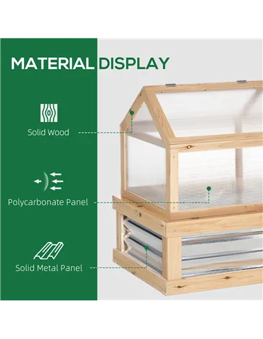 Outsunny Raised Garden Bed with Greenhouse Top, Garden Wooden Cold Frame Greenhouse Flower Planter Protection with 2 Independent