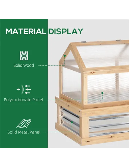 Outsunny Raised Garden Bed with Greenhouse Top, Garden Wooden Cold Frame Greenhouse Flower Planter Protection with 2 Independent