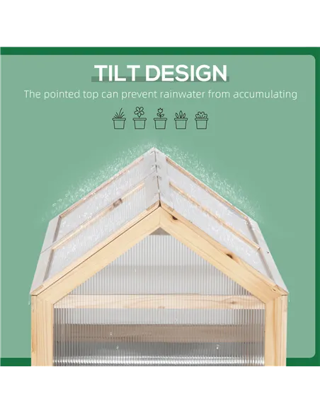 Outsunny Raised Garden Bed with Greenhouse Top, Garden Wooden Cold Frame Greenhouse Flower Planter Protection with 2 Independent