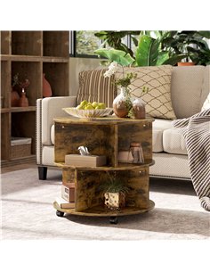 HOMCOM Round Coffee Table with Wheels, 3-Tier Rolling Side Table for Living Room with Divided Shelves, Rustic Brown 2