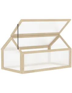 Outsunny Wooden Cold Frame Garden Polycarbonate Greenhouse with Openable Top Cover, Grow House for Flowers, Vegetables, Plants, 