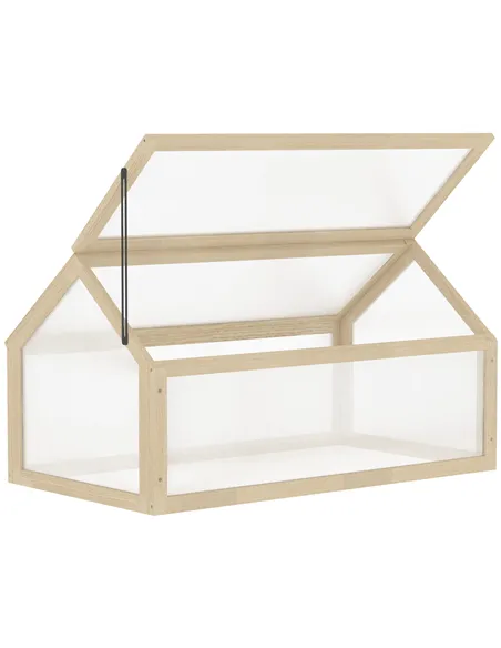 Outsunny Wooden Cold Frame Garden Polycarbonate Greenhouse with Openable Top Cover, Grow House for Flowers, Vegetables, Plants, 