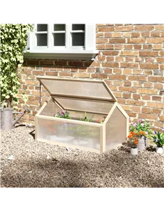 Outsunny Wooden Cold Frame Garden Polycarbonate Greenhouse with Openable Top Cover, Grow House for Flowers, Vegetables, Plants,  2