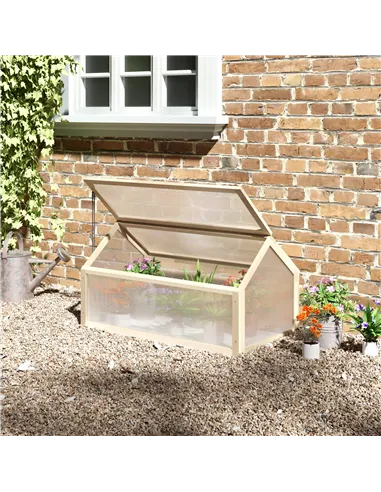 Outsunny Wooden Cold Frame Garden Polycarbonate Greenhouse with Openable Top Cover, Grow House for Flowers, Vegetables, Plants, 
