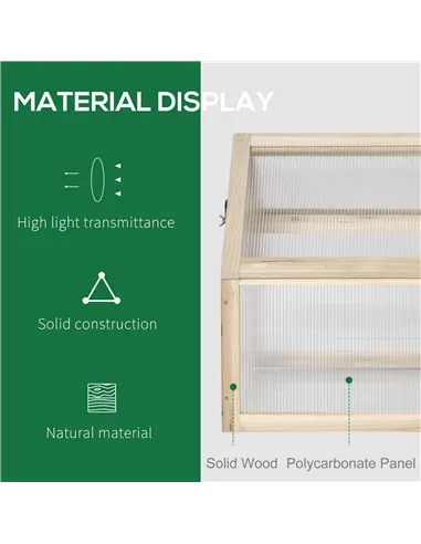 Outsunny Wooden Cold Frame Garden Polycarbonate Greenhouse with Openable Top Cover, Grow House for Flowers, Vegetables, Plants, 