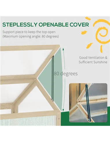Outsunny Wooden Cold Frame Garden Polycarbonate Greenhouse with Openable Top Cover, Grow House for Flowers, Vegetables, Plants, 