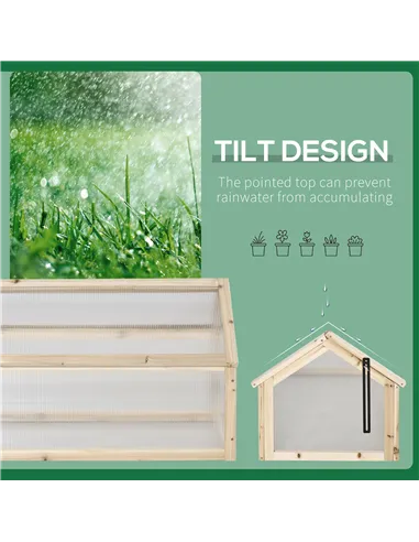Outsunny Wooden Cold Frame Garden Polycarbonate Greenhouse with Openable Top Cover, Grow House for Flowers, Vegetables, Plants, 