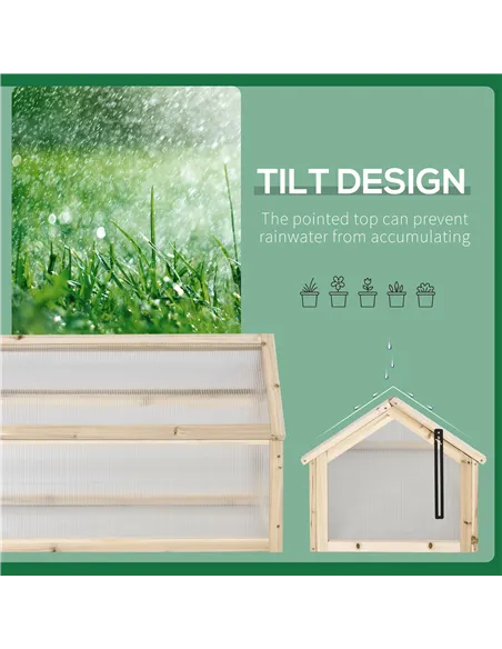 Outsunny Wooden Cold Frame Garden Polycarbonate Greenhouse with Openable Top Cover, Grow House for Flowers, Vegetables, Plants, 