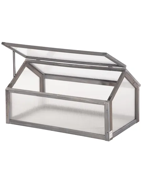 Outsunny Wooden Cold Frame Garden Polycarbonate Greenhouse with Openable Top Cover, Grow House for Flowers, Vegetables, Plants, 