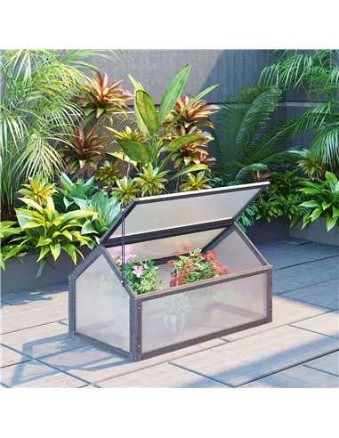 Outsunny Wooden Cold Frame Garden Polycarbonate Greenhouse with Openable Top Cover, Grow House for Flowers, Vegetables, Plants, 