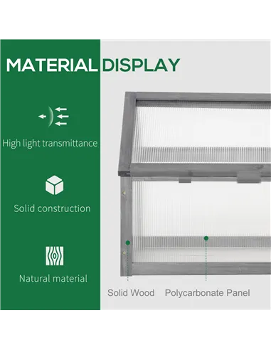 Outsunny Wooden Cold Frame Garden Polycarbonate Greenhouse with Openable Top Cover, Grow House for Flowers, Vegetables, Plants, 