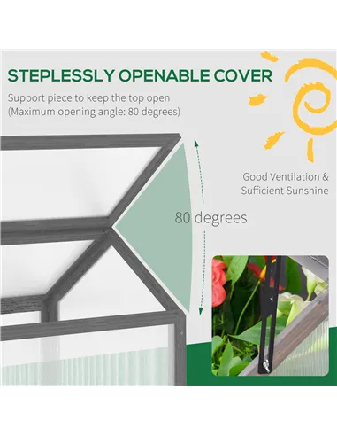 Outsunny Wooden Cold Frame Garden Polycarbonate Greenhouse with Openable Top Cover, Grow House for Flowers, Vegetables, Plants, 