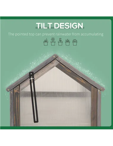 Outsunny Wooden Cold Frame Garden Polycarbonate Greenhouse with Openable Top Cover, Grow House for Flowers, Vegetables, Plants, 