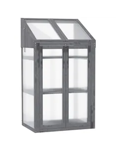 Outsunny Wooden Cold Frame Polycarbonate Greenhouse with Openable Top Cover and Double Door, Grow House for Flower, Vegetable an