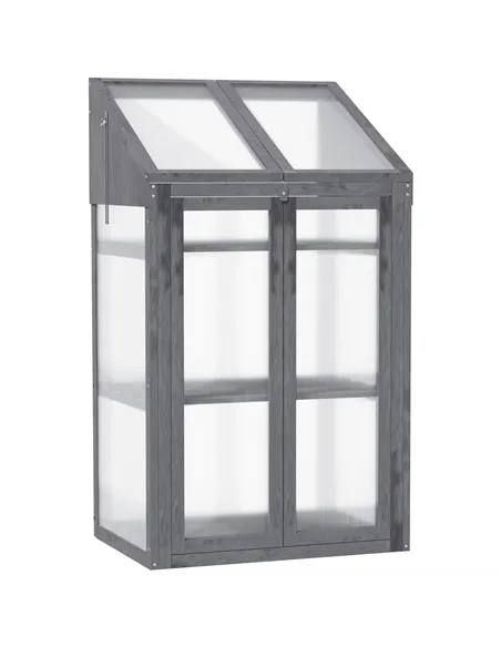 Outsunny Wooden Cold Frame Polycarbonate Greenhouse with Openable Top Cover and Double Door, Grow House for Flower, Vegetable an