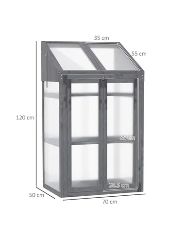 Outsunny Wooden Cold Frame Polycarbonate Greenhouse with Openable Top Cover and Double Door, Grow House for Flower, Vegetable an