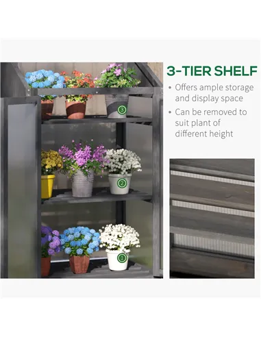 Outsunny Wooden Cold Frame Polycarbonate Greenhouse with Openable Top Cover and Double Door, Grow House for Flower, Vegetable an