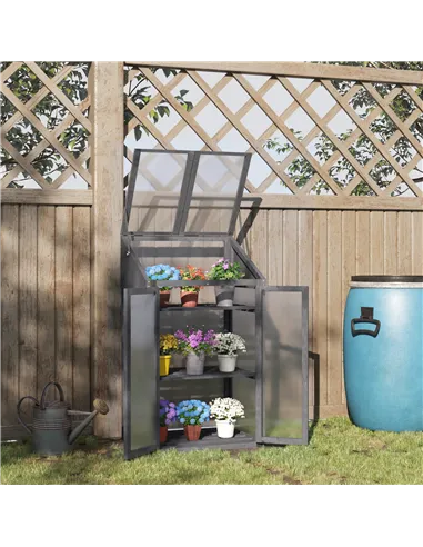 Outsunny Wooden Cold Frame Polycarbonate Greenhouse with Openable Top Cover and Double Door, Grow House for Flower, Vegetable an