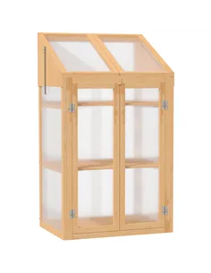 Outsunny Wooden Cold Frame Polycarbonate Greenhouse with Openable Top Cover and Double Door, Grow House for Flower, Vegetable an