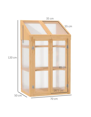 Outsunny Wooden Cold Frame Polycarbonate Greenhouse with Openable Top Cover and Double Door, Grow House for Flower, Vegetable an