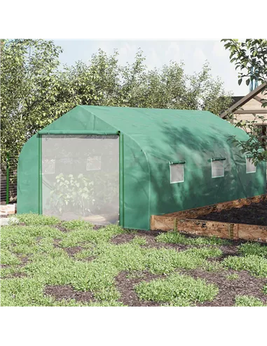 Outsunny Walk-in Polytunnel Garden Greenhouse, Outdoor Mesh Door Greenhouse with PE Cover and 6 Windows, 4.5 x 3 x 2m, Green